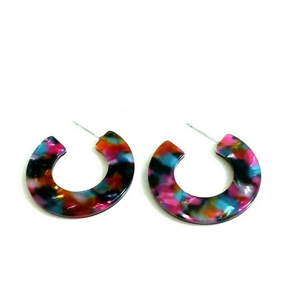 Fashion Jewelry Jewelry - Dark Multicolored Smooth Flat Wide Hoop Earrings